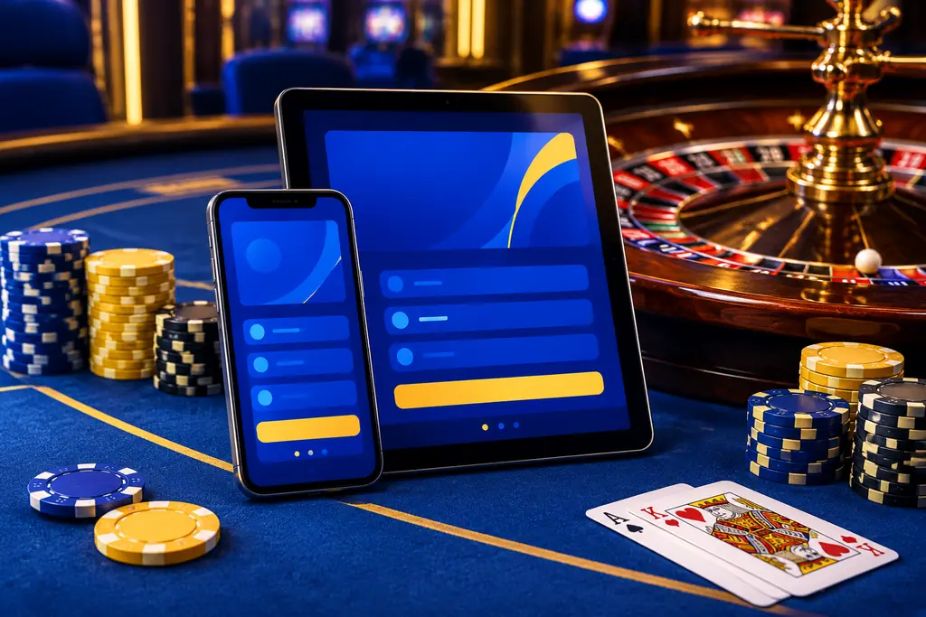 Ponsel dan tablet di samping meja roulette