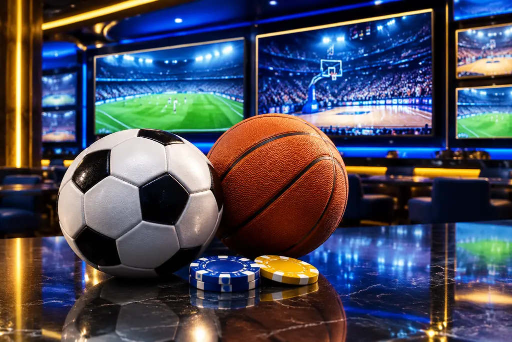 Bola sepak dan bola basket di area taruhan olahraga kasino